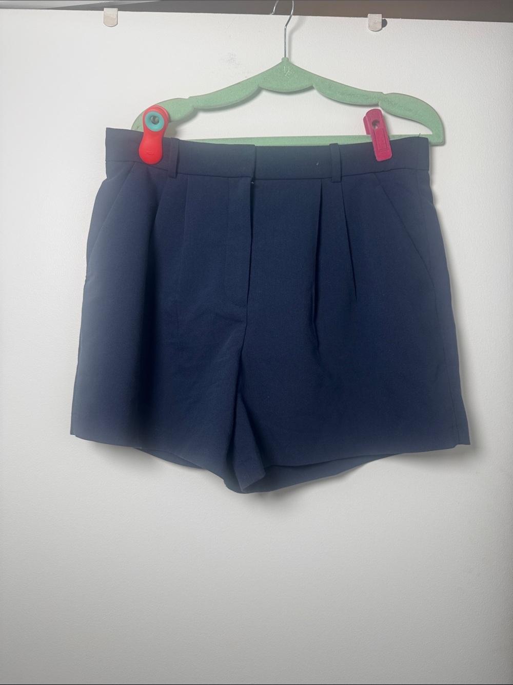 Abercrombie & Fitch Navy High-Waist Pleated Shorts